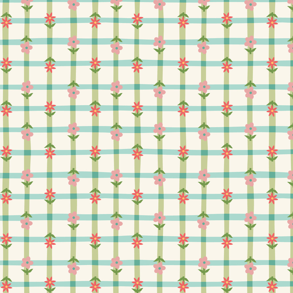 Petal Plaid - Green/Turquoise - Love Bugs - Cloud9 Fabric - Quilting Fabric by the Yard