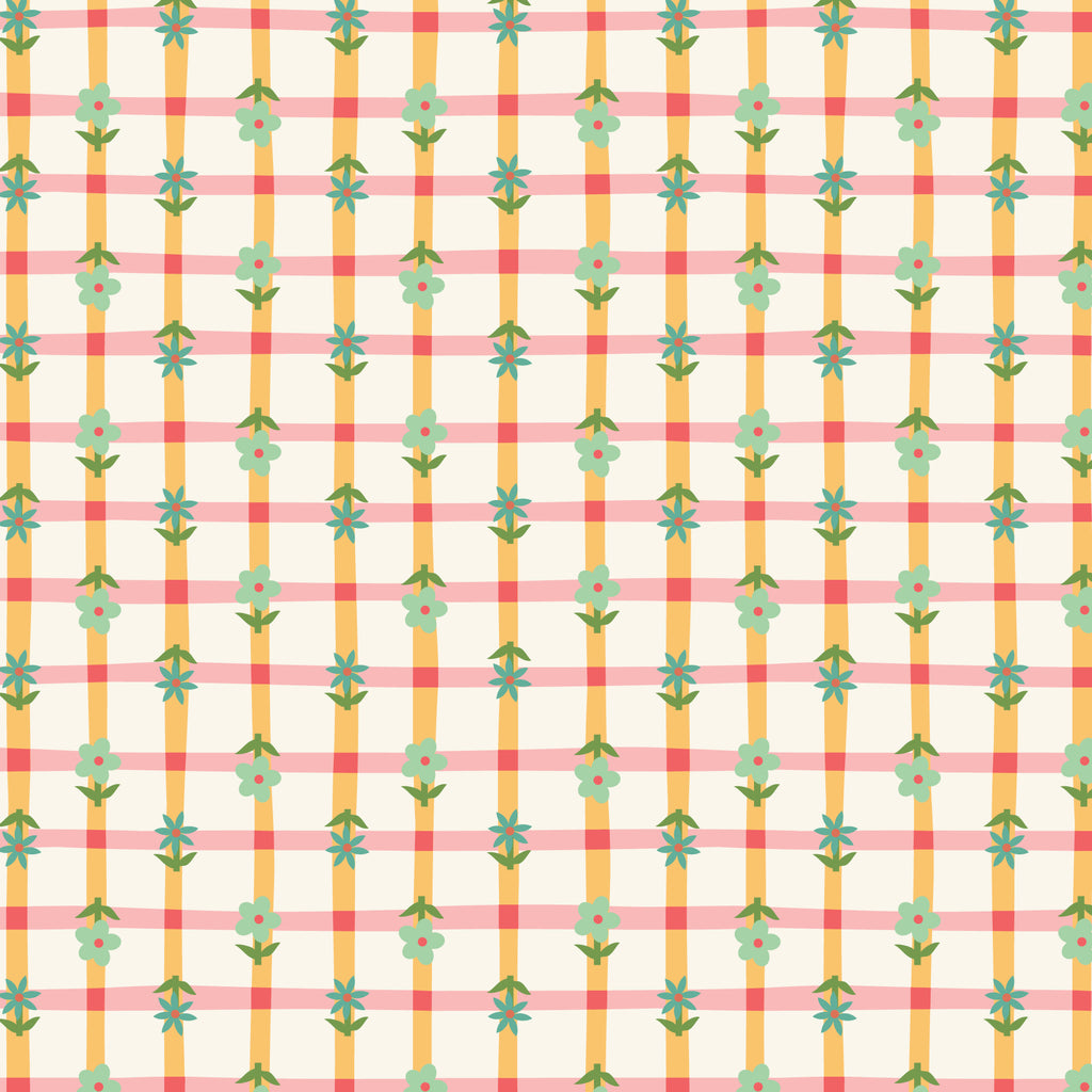 Petal Plaid - Orange/Red - Love Bugs - Cloud9 Fabric - Quilting Fabric by the Yard