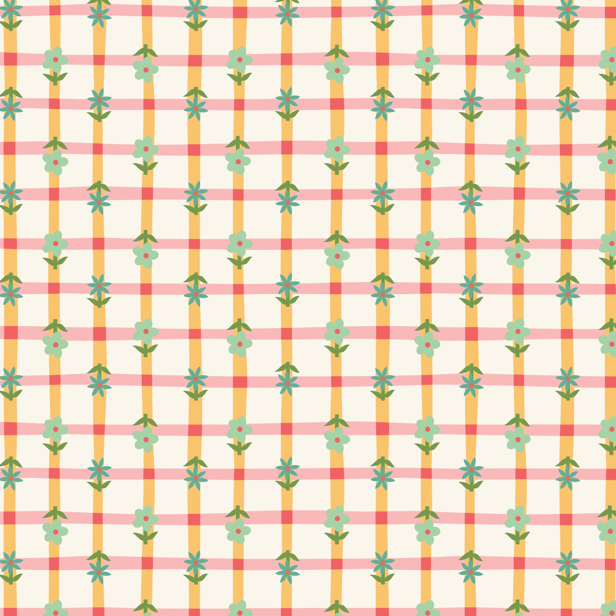 Petal Plaid - Orange/Red - Love Bugs - Cloud9 Fabric - Quilting Fabric by the Yard