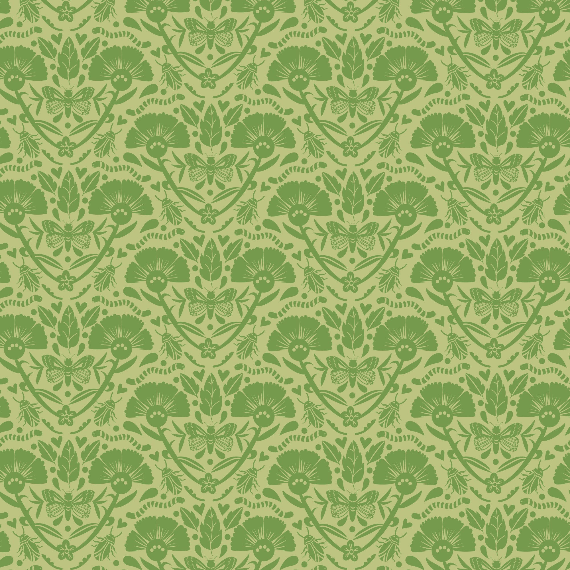 Magical Meadow - Green - Love Bugs - Cloud9 Fabric - Quilting Fabric by the Yard