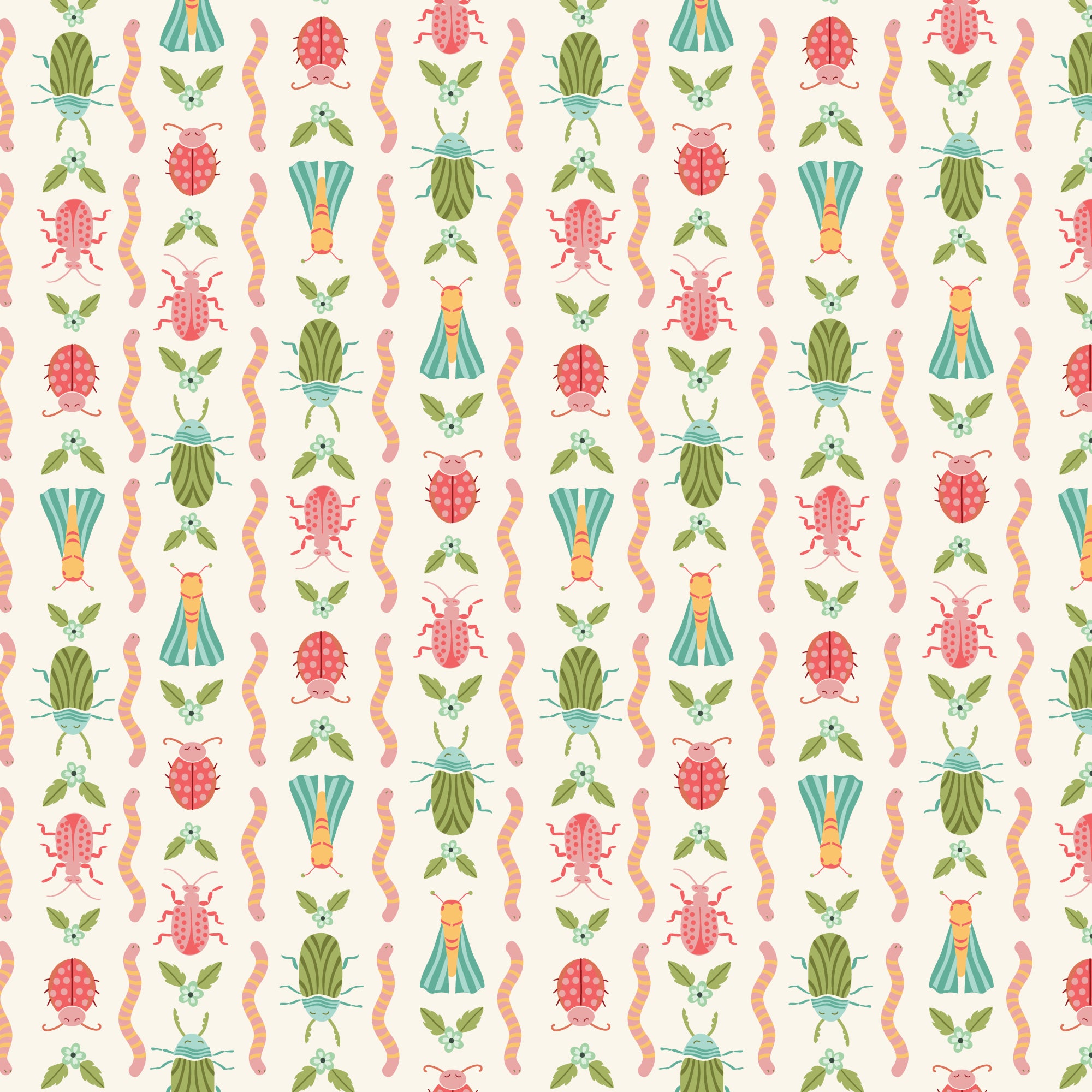 Crawling Critters - Ivory - Love Bugs - Cloud9 Fabric - Quilting Fabric by the Yard