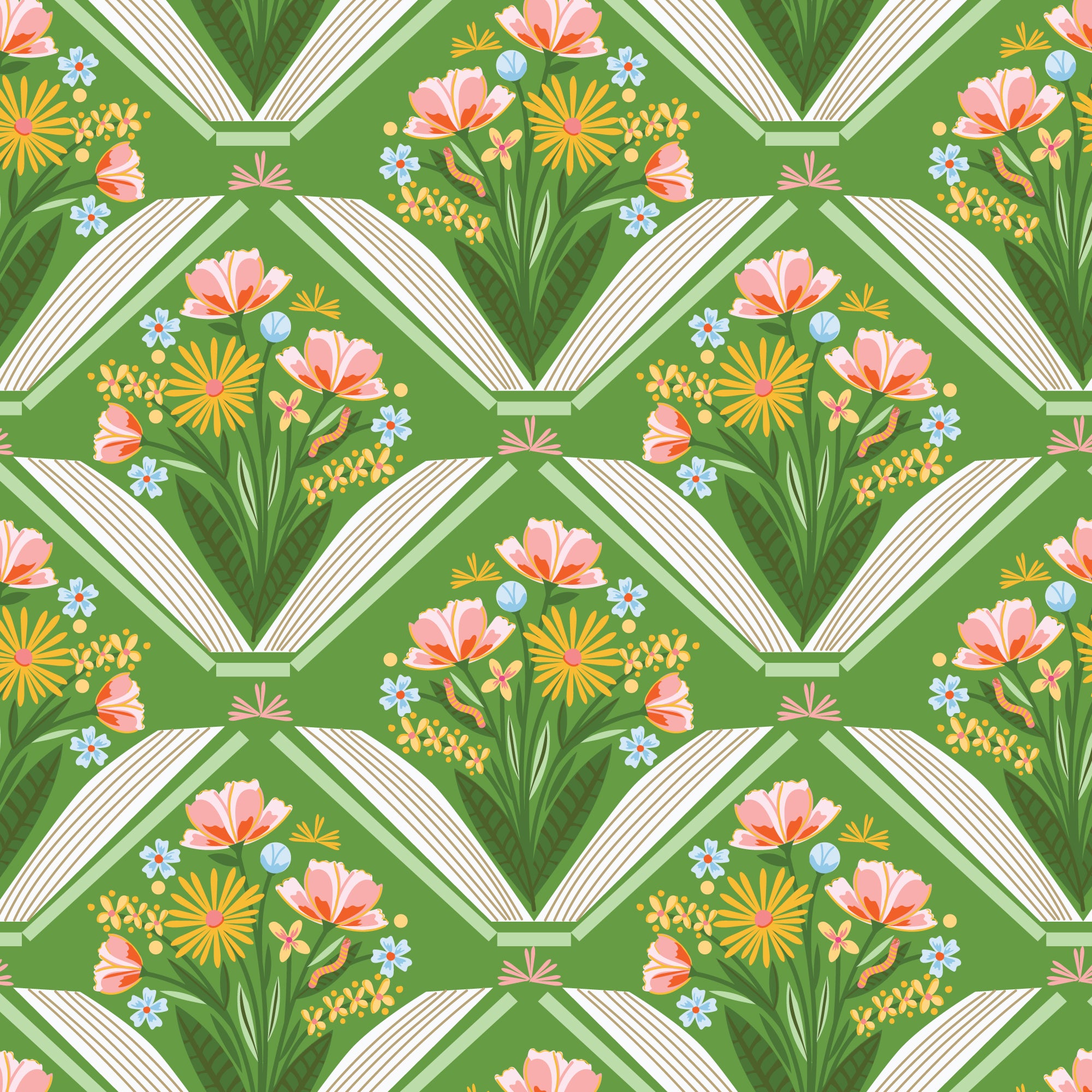 PRE-ORDER - Stories Bloom in Green - Bookworm - Cloud9 Fabric - Quilting Fabric by the Yard