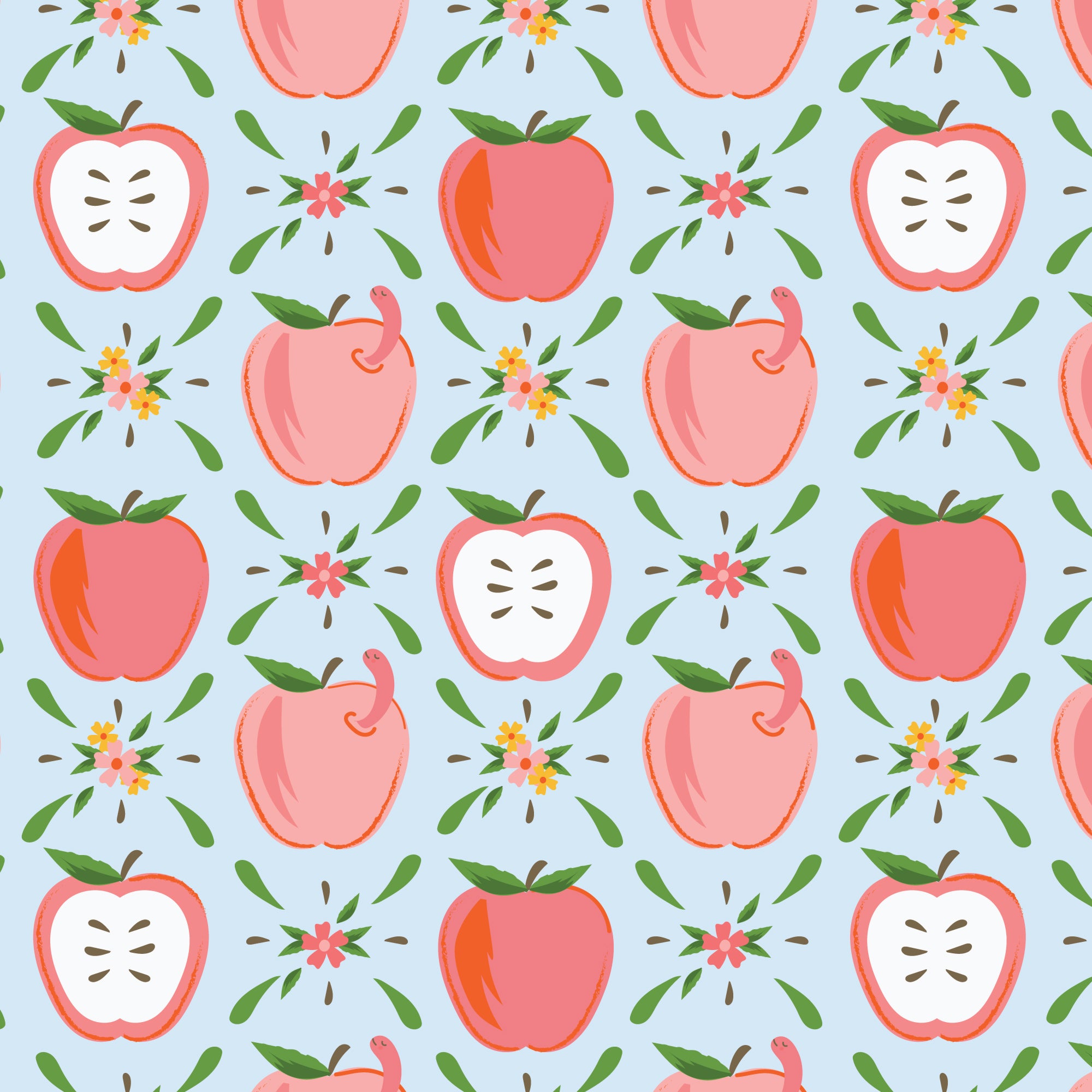 PRE-ORDER - Apples & Wiggles - Bookworm - Cloud9 Fabric - Quilting Fabric by the Yard