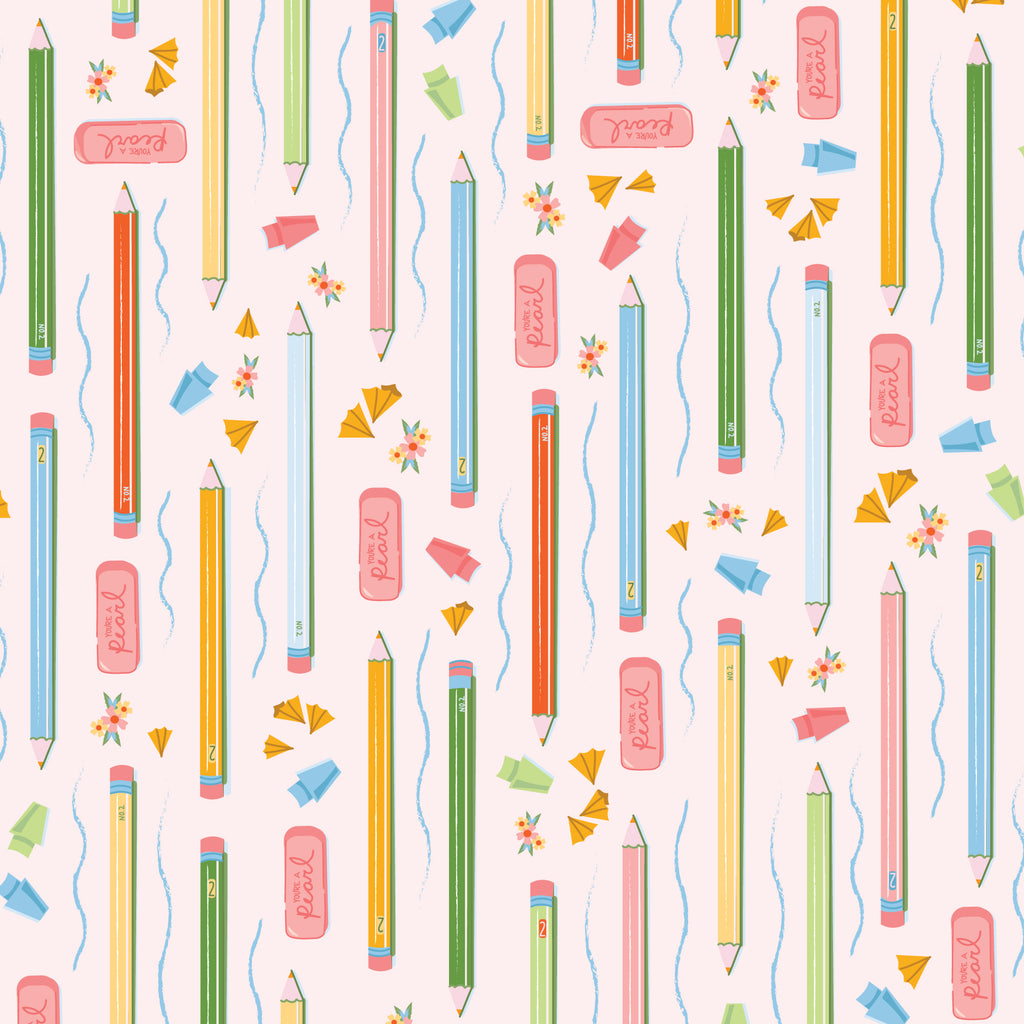PRE-ORDER - Pencils & Pages - Bookworm - Cloud9 Fabric - Quilting Fabric by the Yard