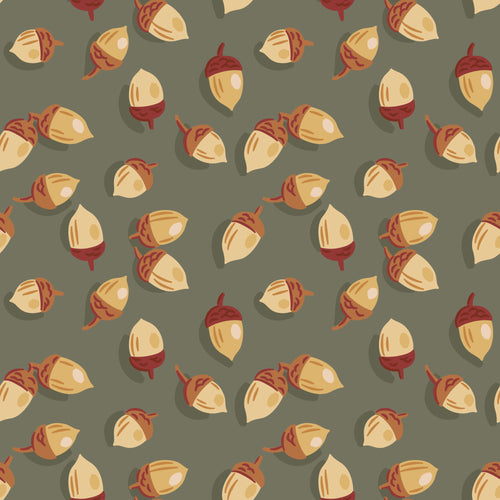 Acorn Cache in Peat - Falling into Autumn - Cloud9 Fabric - Quilting Fabric by the Yard