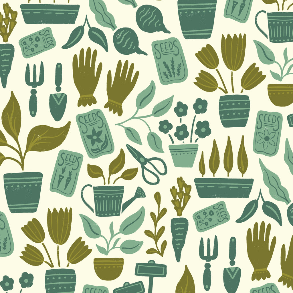 PRE-ORDER - Potting Bench in Green - Bountiful Acre - Cloud9 Fabric - Quilting Fabric by the Yard