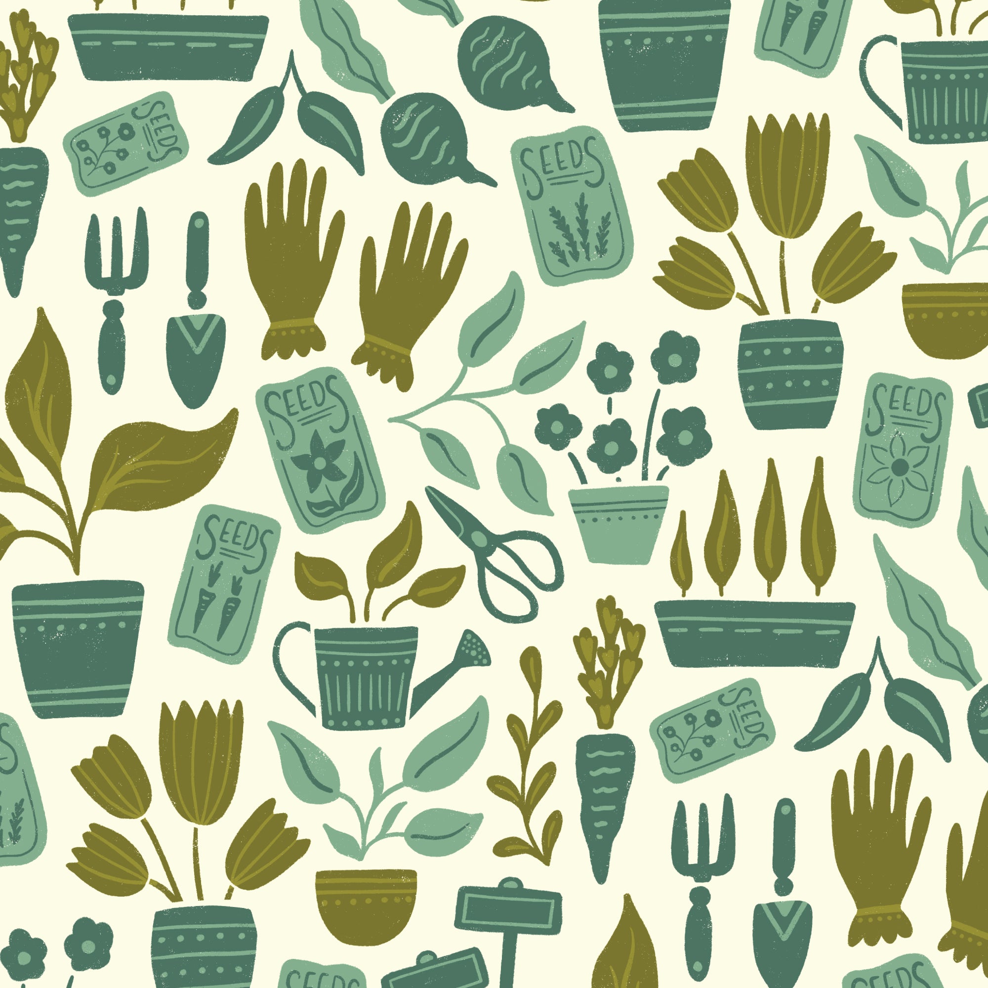 PRE-ORDER - Potting Bench in Green - Bountiful Acre - Cloud9 Fabric - Quilting Fabric by the Yard