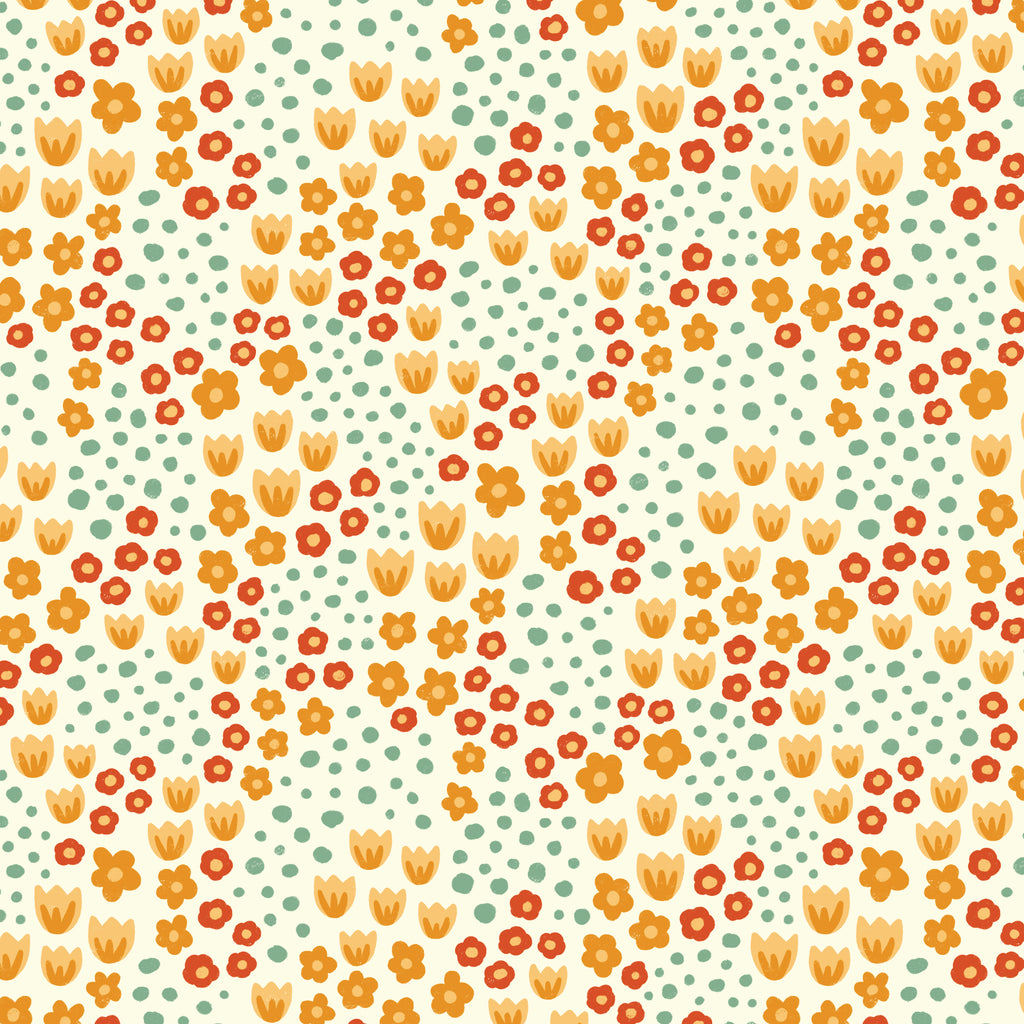PRE-ORDER - Ditsy Floral Orange/Red - Bountiful Acre - Cloud9 Fabric - Quilting Fabric by the Yard