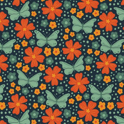 Butterfly Border in Blue - Bountiful Acre - Cloud9 Fabric - Quilting Fabric by the Yard