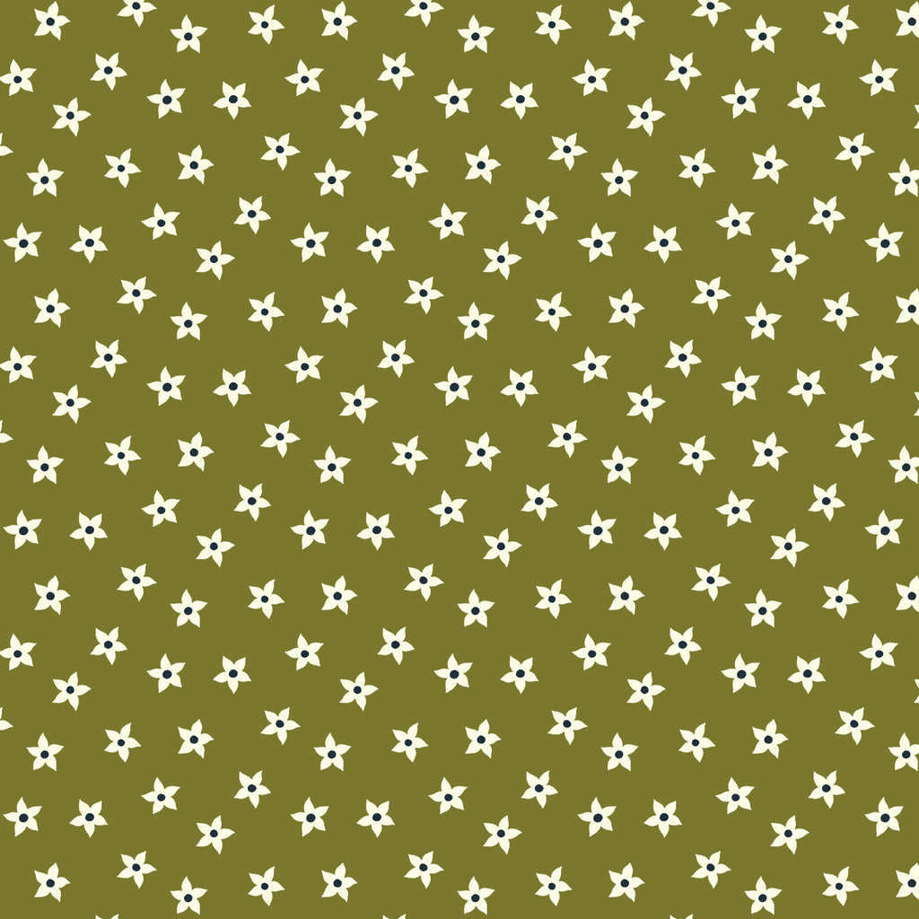 PRE-ORDER - Star Flowers in Green - Bountiful Acre - Cloud9 Fabric - Quilting Fabric by the Yard