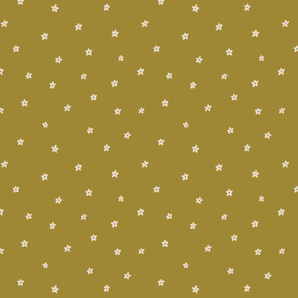 PRE-ORDER - Ditsy Flowers in Olive - It was the 70's - Cloud9 Fabric - Quilting Fabric by the Yard