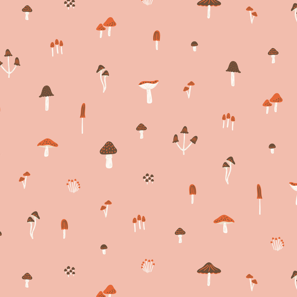 PRE-ORDER - March of the Mushrooms in Pink - It was the 70's - Cloud9 Fabric - Quilting Fabric by the Yard