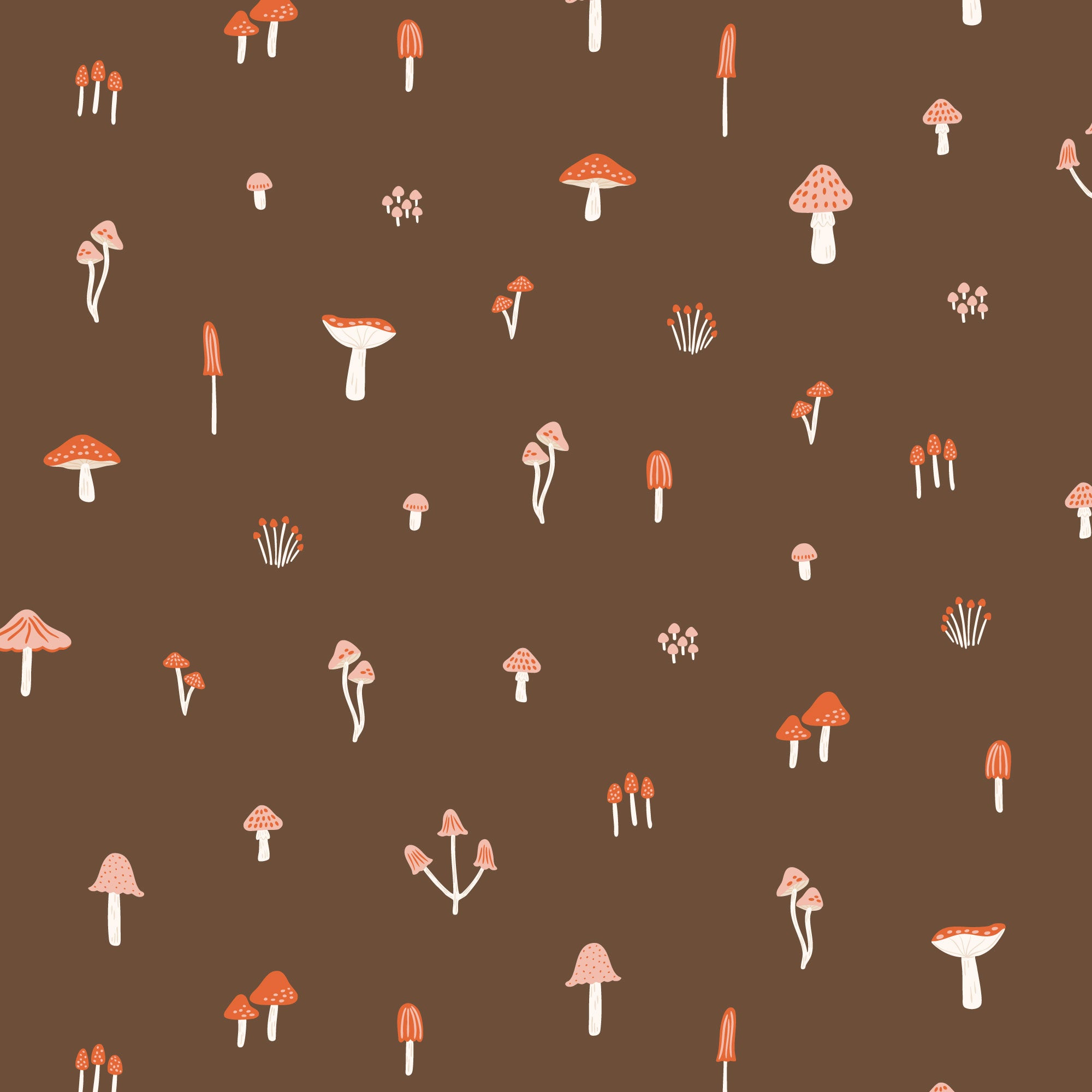PRE-ORDER - March of the Mushrooms in Brown - It was the 70's - Cloud9 Fabric - Quilting Fabric by the Yard