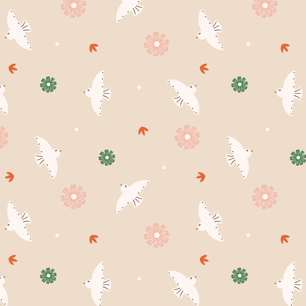 PRE-ORDER - A Little Birdie Told Me in Lt Khaki - It was the 70's - Cloud9 Fabric - Quilting Fabric by the Yard