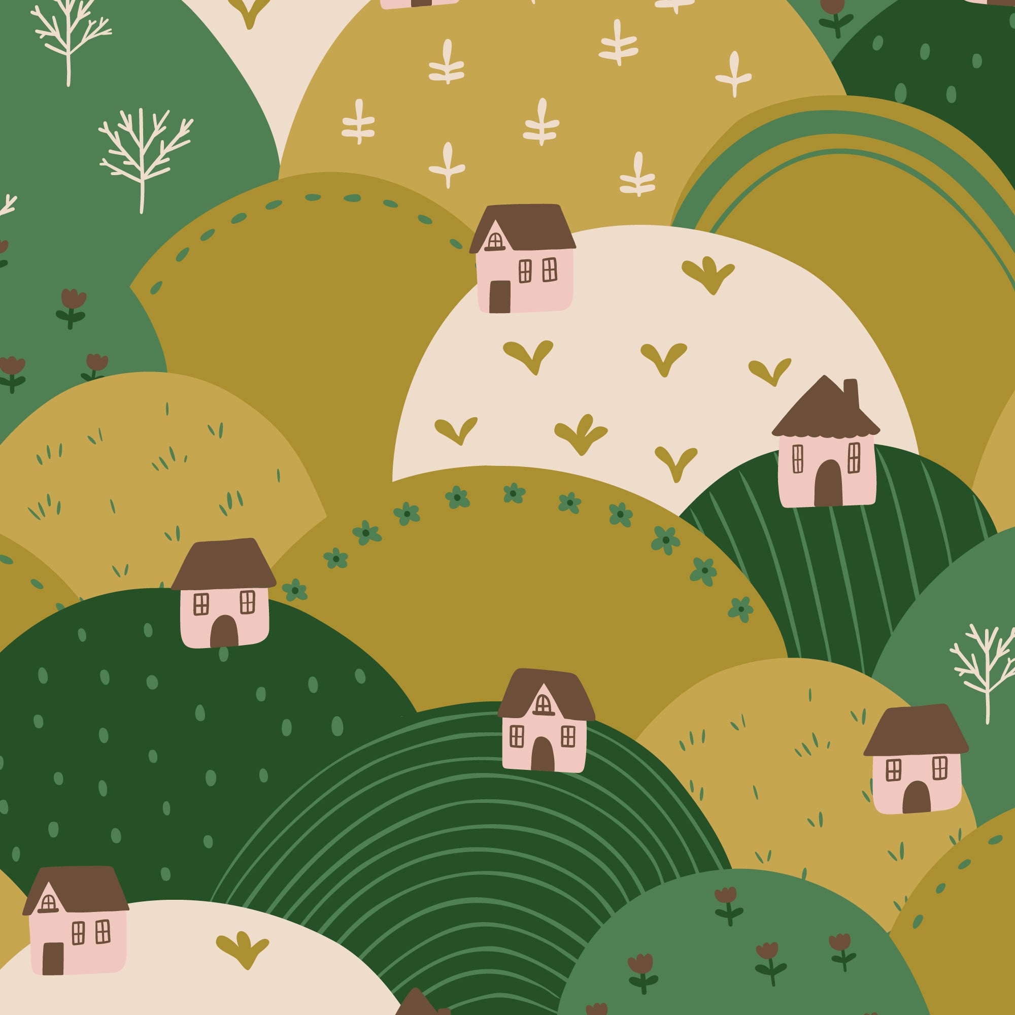 PRE-ORDER - Patchwork Hills in Green/Olive - It was the 70's - Cloud9 Fabric - Quilting Fabric by the Yard