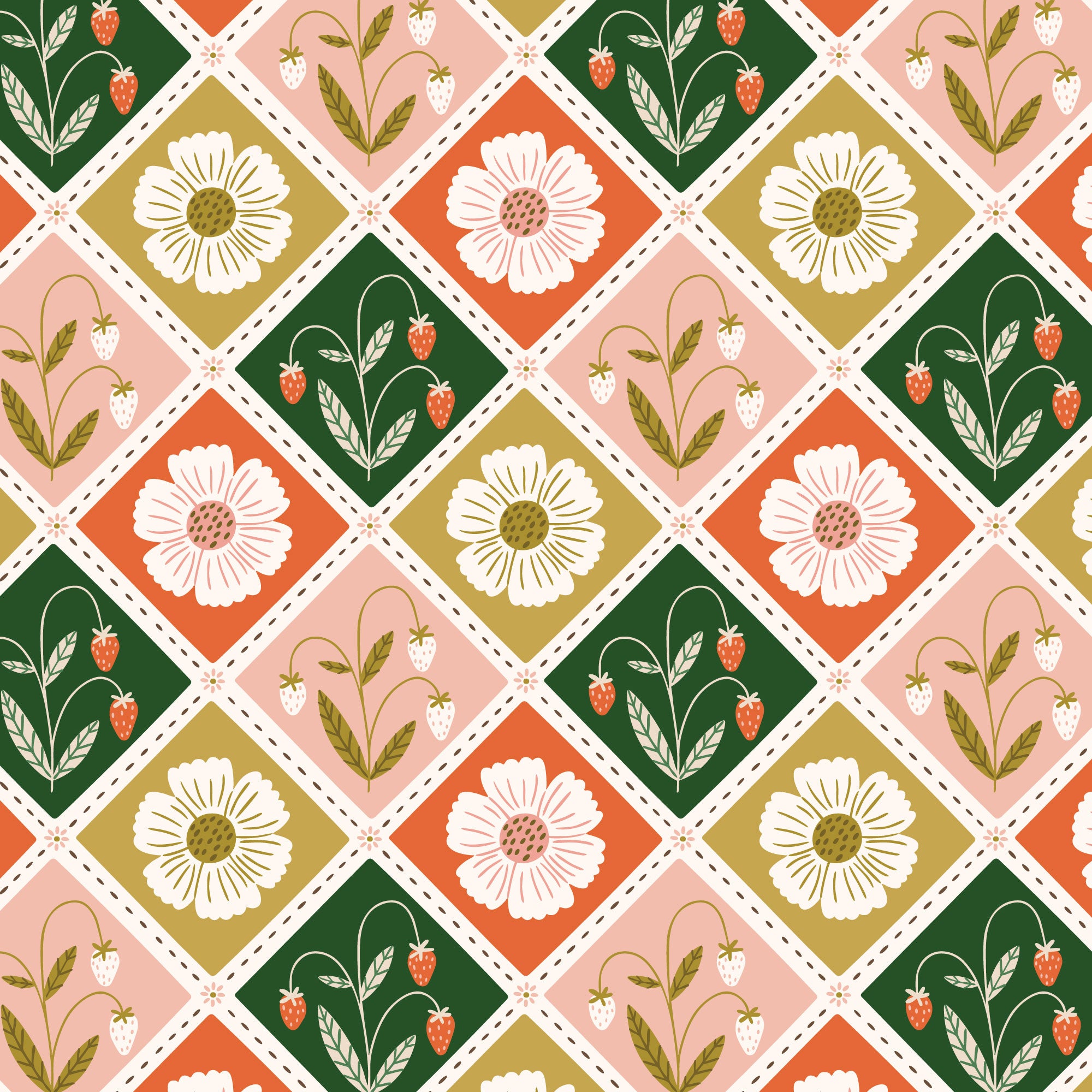 PRE-ORDER - Strawberry Fields in Multi - It was the 70's - Cloud9 Fabric - Quilting Fabric by the Yard