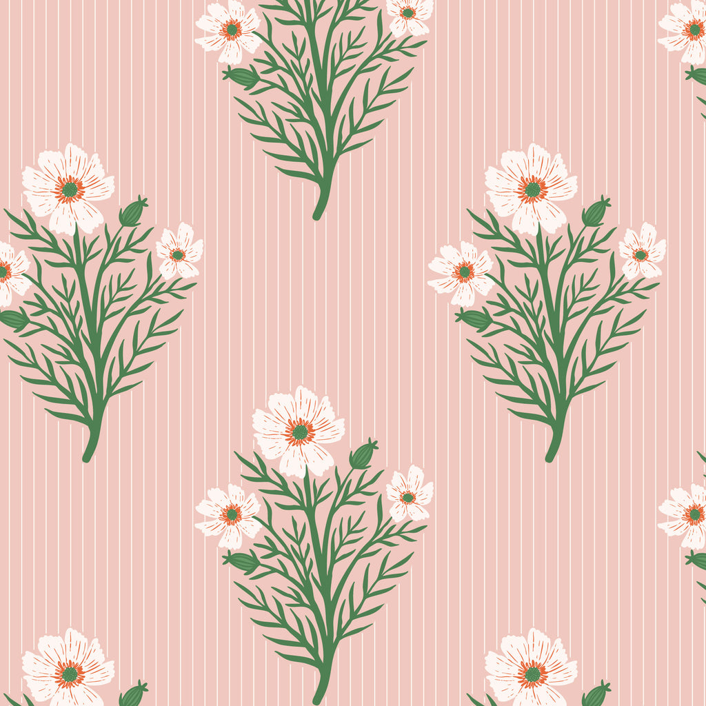 PRE-ORDER - A Field of Stripes and Flowers in Pink - It was the 70's - Cloud9 Fabric - Quilting Fabric by the Yard