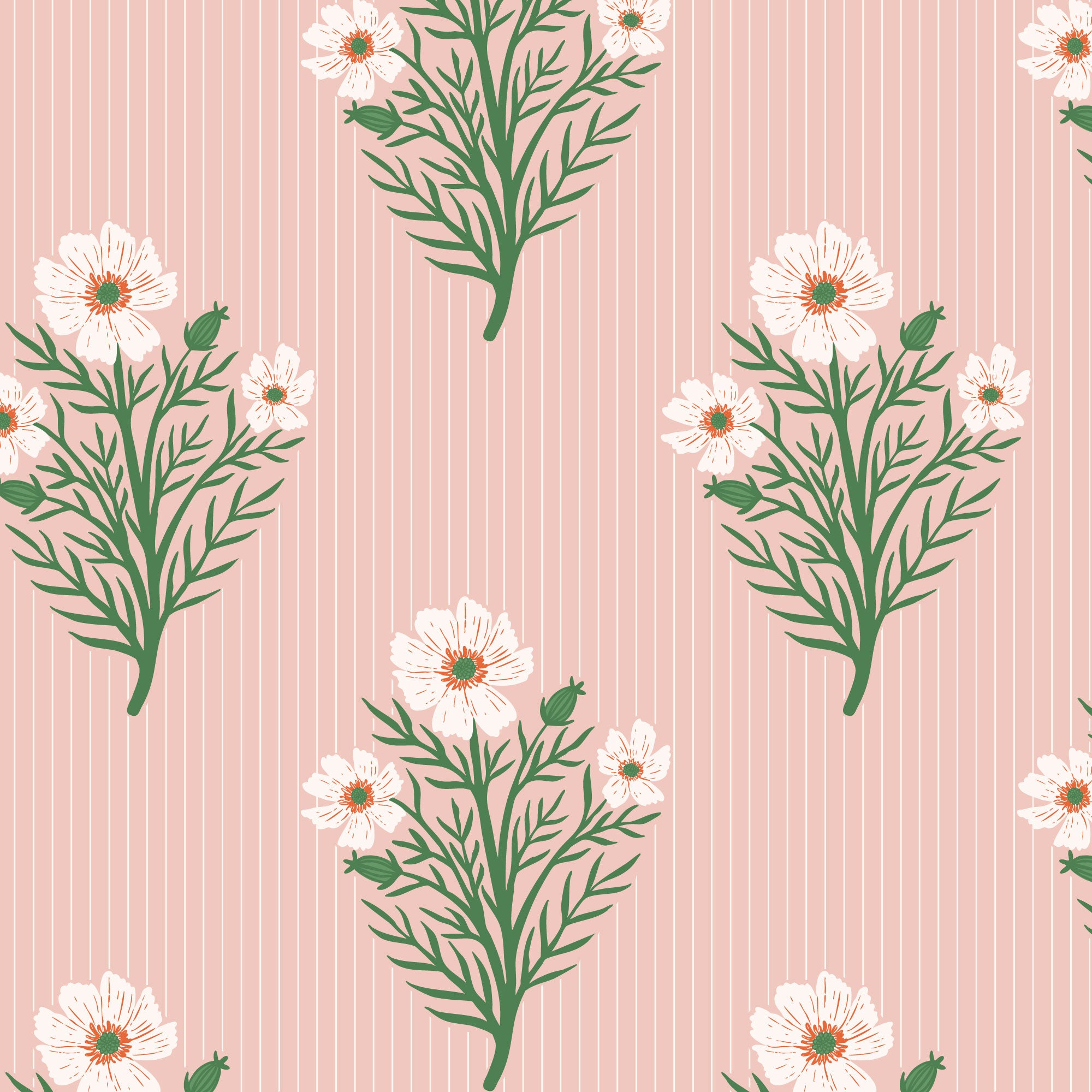 PRE-ORDER - A Field of Stripes and Flowers in Pink - It was the 70's - Cloud9 Fabric - Quilting Fabric by the Yard