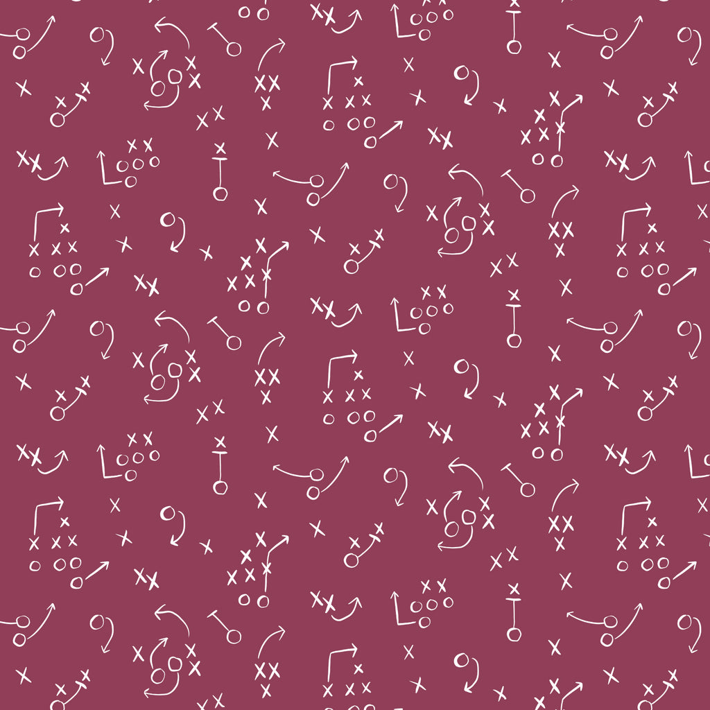 PRE-ORDER - X's and O's in Plum - Touchdowns & Tailwags - Cloud9 Fabric - Quilting Fabric by the Yard