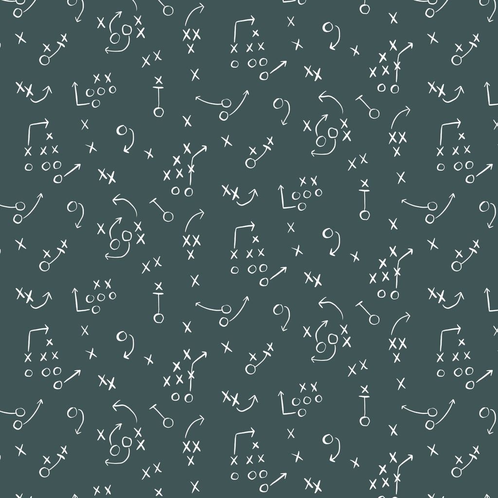 PRE-ORDER - X's and O's in Teal - Touchdowns & Tailwags - Cloud9 Fabric - Quilting Fabric by the Yard