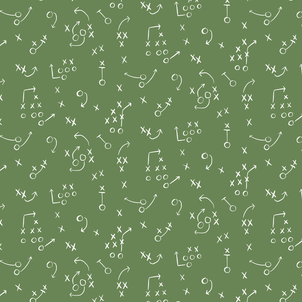 PRE-ORDER - X's and O's in Green - Touchdowns & Tailwags - Cloud9 Fabric - Quilting Fabric by the Yard