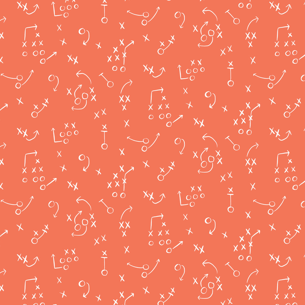 PRE-ORDER - X's and O's in Orange - Touchdowns & Tailwags - Cloud9 Fabric - Quilting Fabric by the Yard