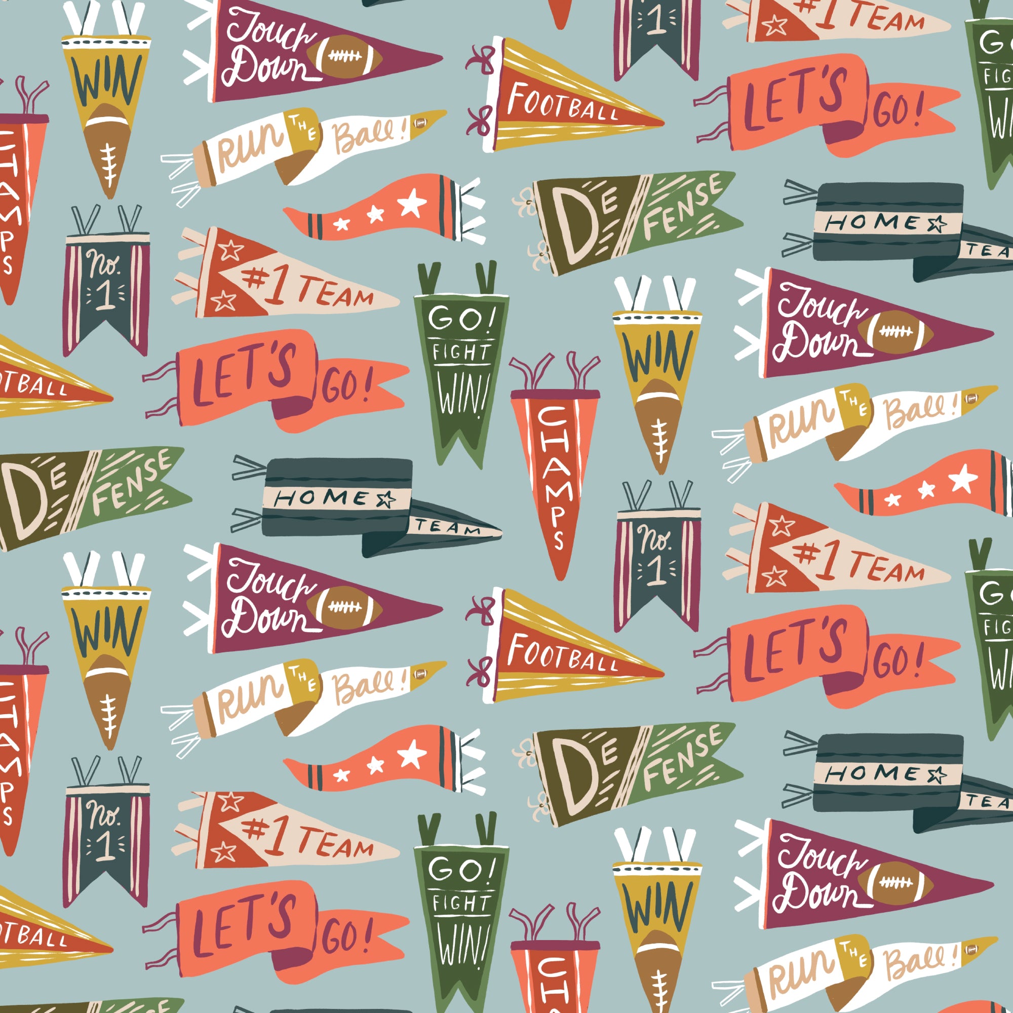 PRE-ORDER - Vintage Victory in Blue/Multi - Touchdowns & Tailwags - Cloud9 Fabric - Quilting Fabric by the Yard