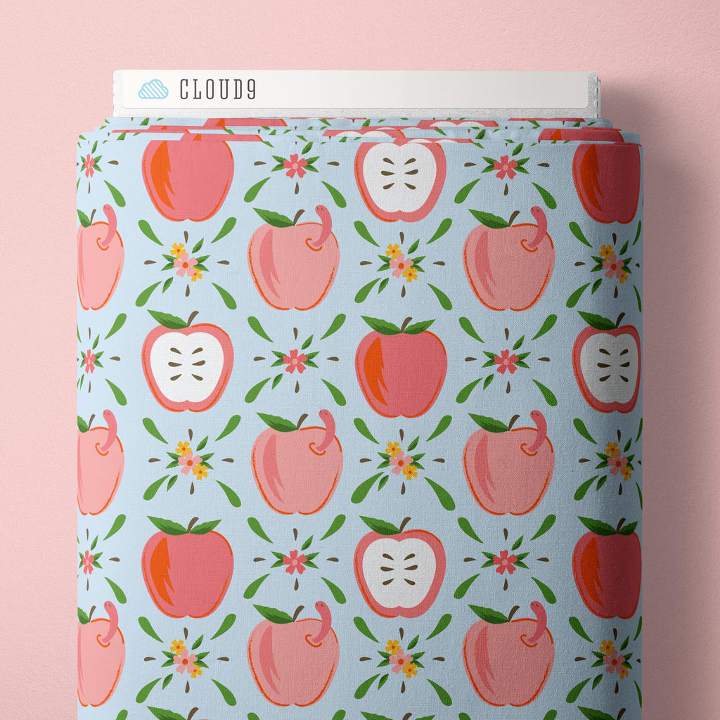 PRE-ORDER - Apples & Wiggles - Bookworm - Cloud9 Fabric - Quilting Fabric by the Yard