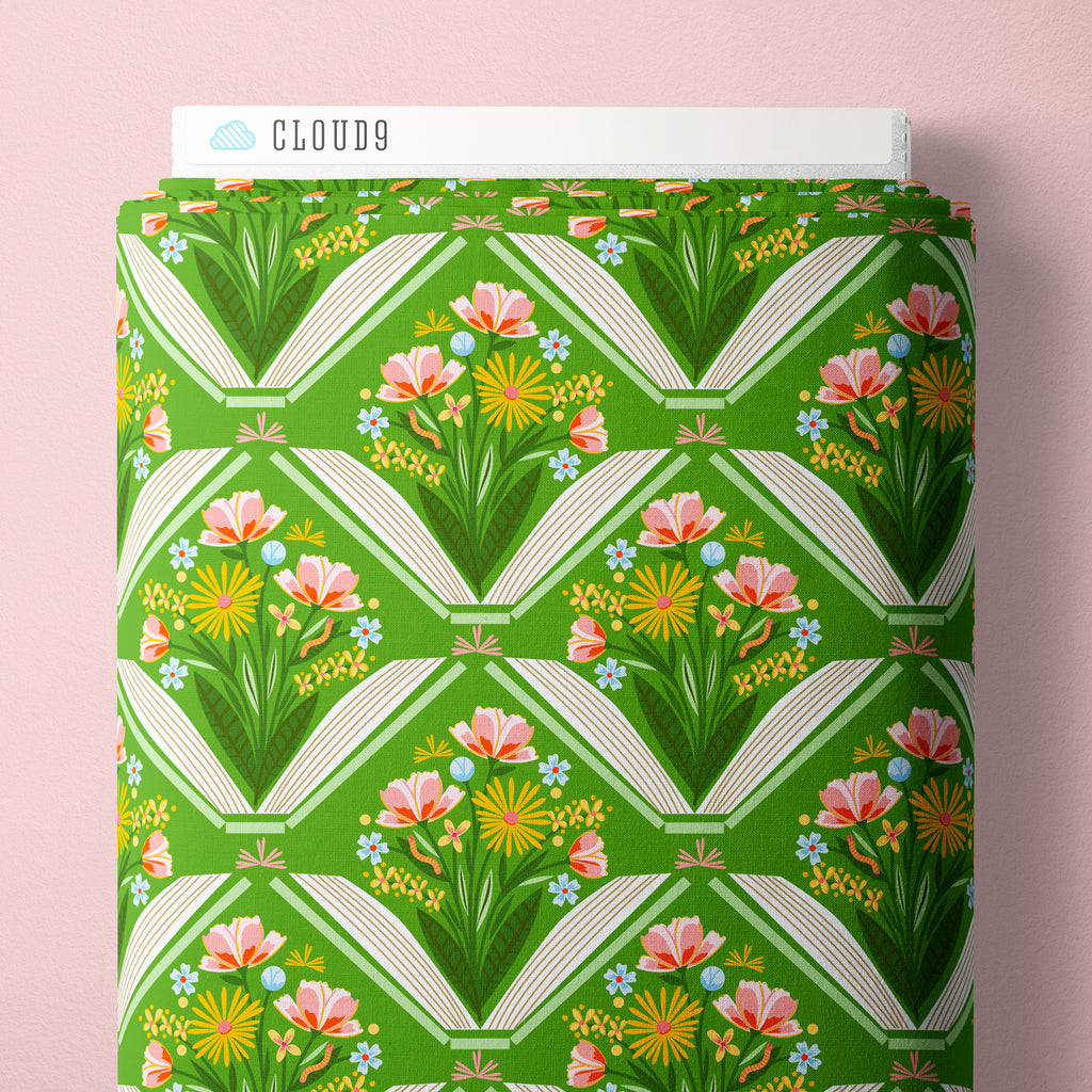 PRE-ORDER - Stories Bloom in Green - Bookworm - Cloud9 Fabric - Quilting Fabric by the Yard
