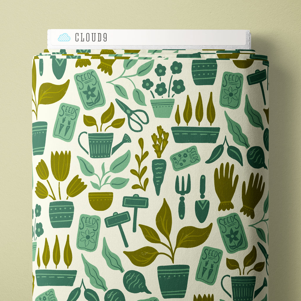 PRE-ORDER - Potting Bench in Green - Bountiful Acre - Cloud9 Fabric - Quilting Fabric by the Yard