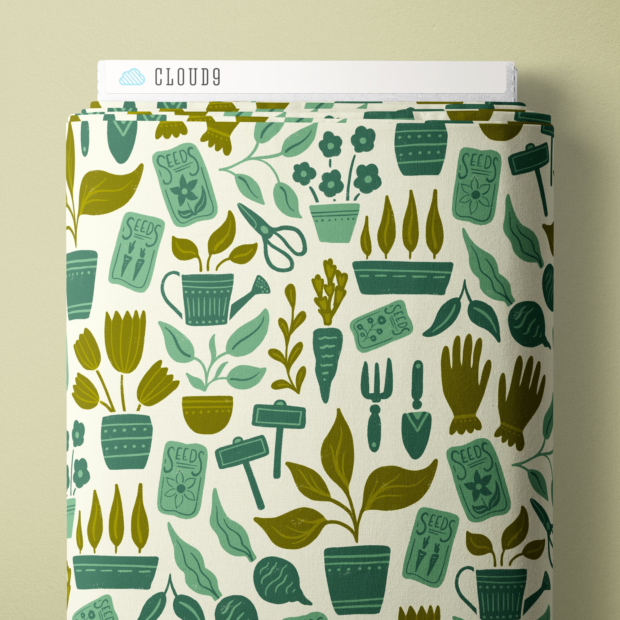 PRE-ORDER - Potting Bench in Green - Bountiful Acre - Cloud9 Fabric - Quilting Fabric by the Yard