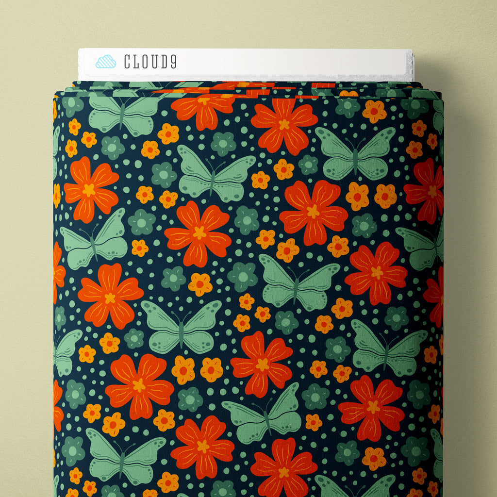 PRE-ORDER - Butterfly Border in Blue - Bountiful Acre - Cloud9 Fabric - Quilting Fabric by the Yard