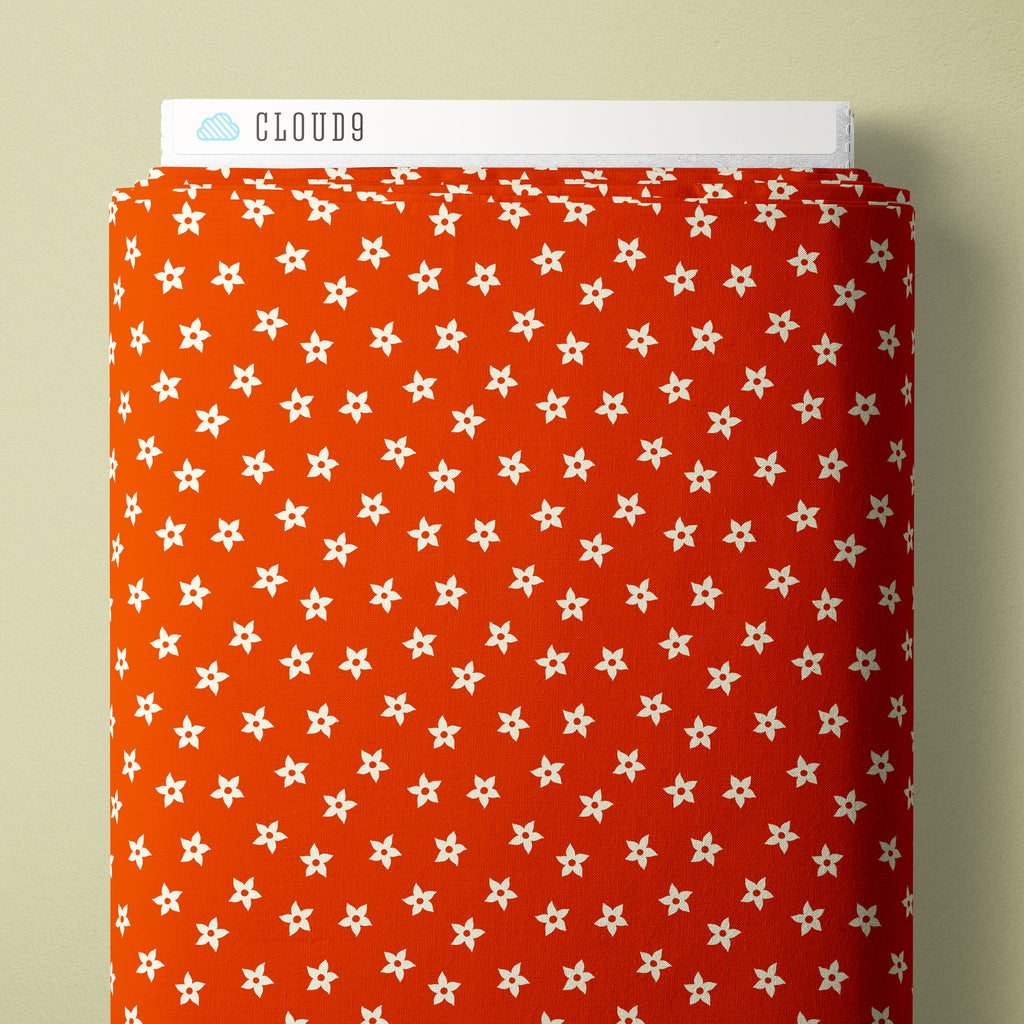 PRE-ORDER - Star Flowers in Red - Bountiful Acre - Cloud9 Fabric - Quilting Fabric by the Yard