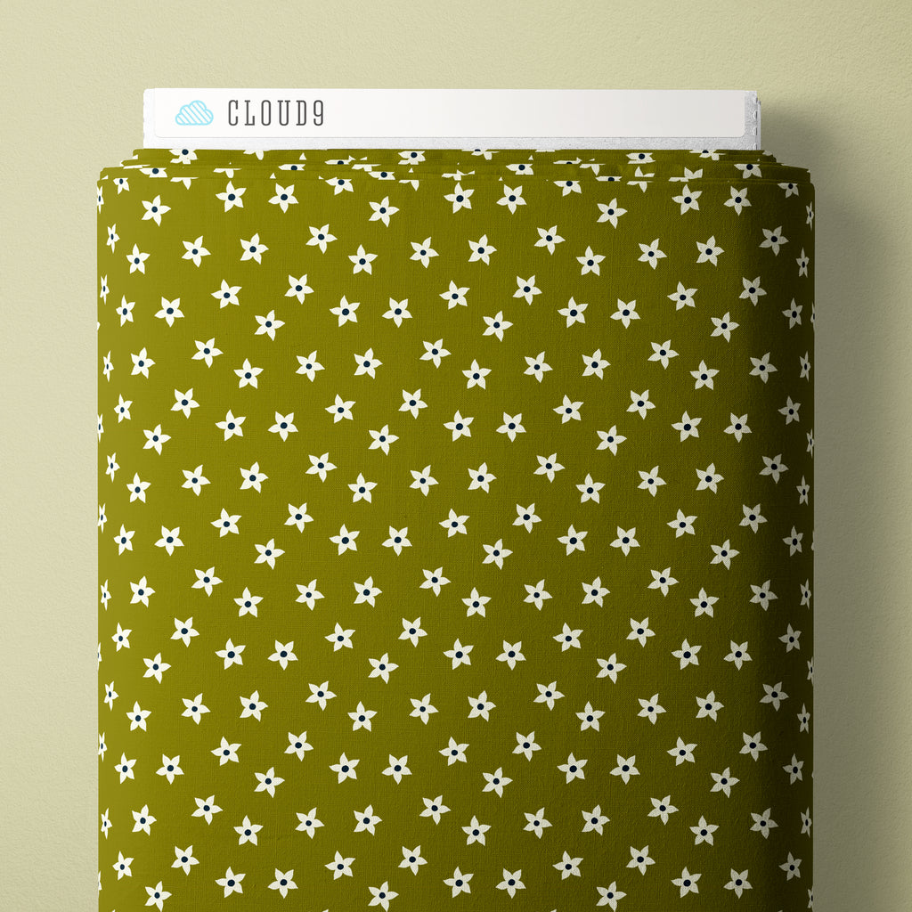 PRE-ORDER - Star Flowers in Green - Bountiful Acre - Cloud9 Fabric - Quilting Fabric by the Yard