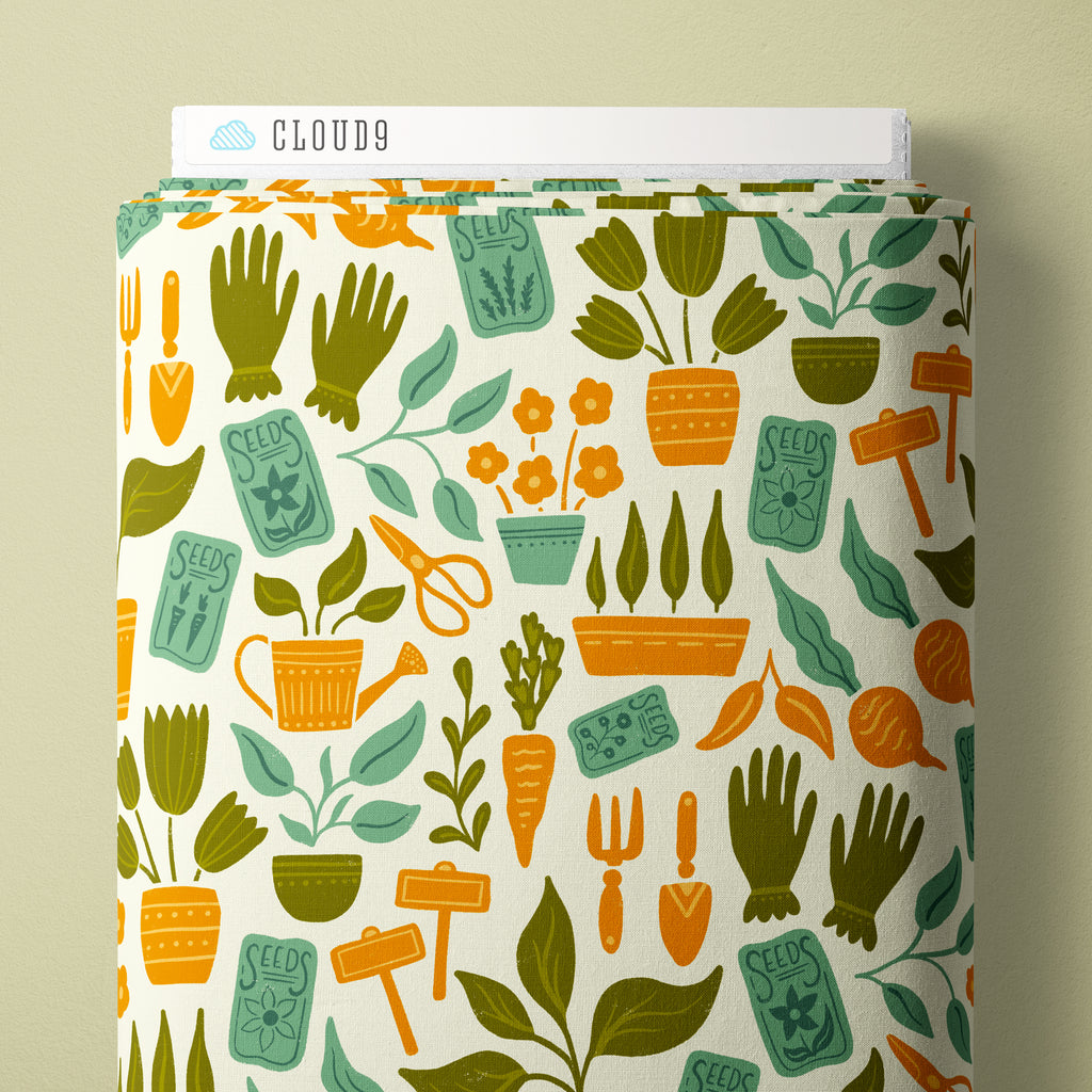 PRE-ORDER - Potting Bench in Yellow - Bountiful Acre - Cloud9 Fabric - Quilting Fabric by the Yard