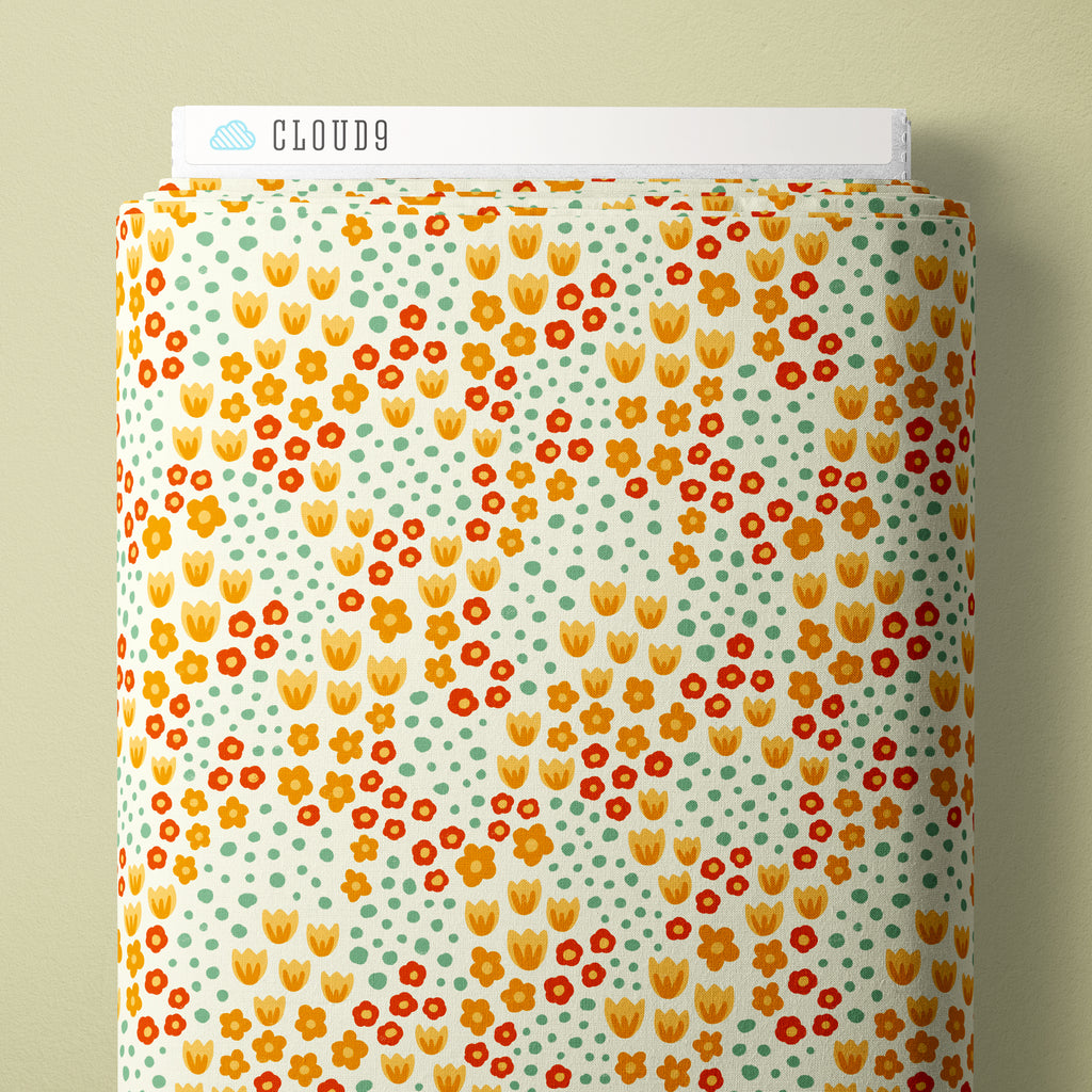 PRE-ORDER - Ditsy Floral Orange/Red - Bountiful Acre - Cloud9 Fabric - Quilting Fabric by the Yard