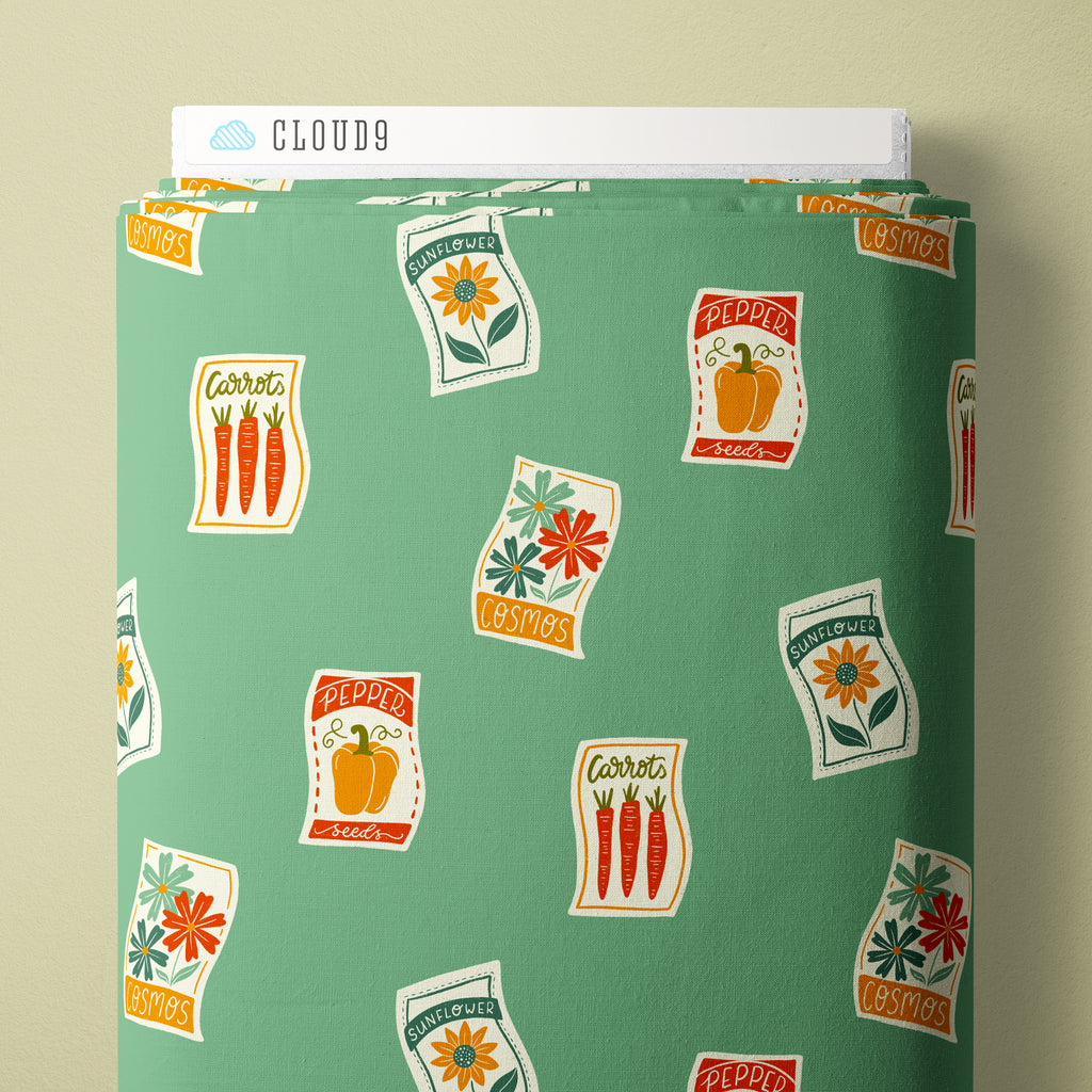 PRE-ORDER - Sow and Grow in Teal - Bountiful Acre - Cloud9 Fabric - Quilting Fabric by the Yard