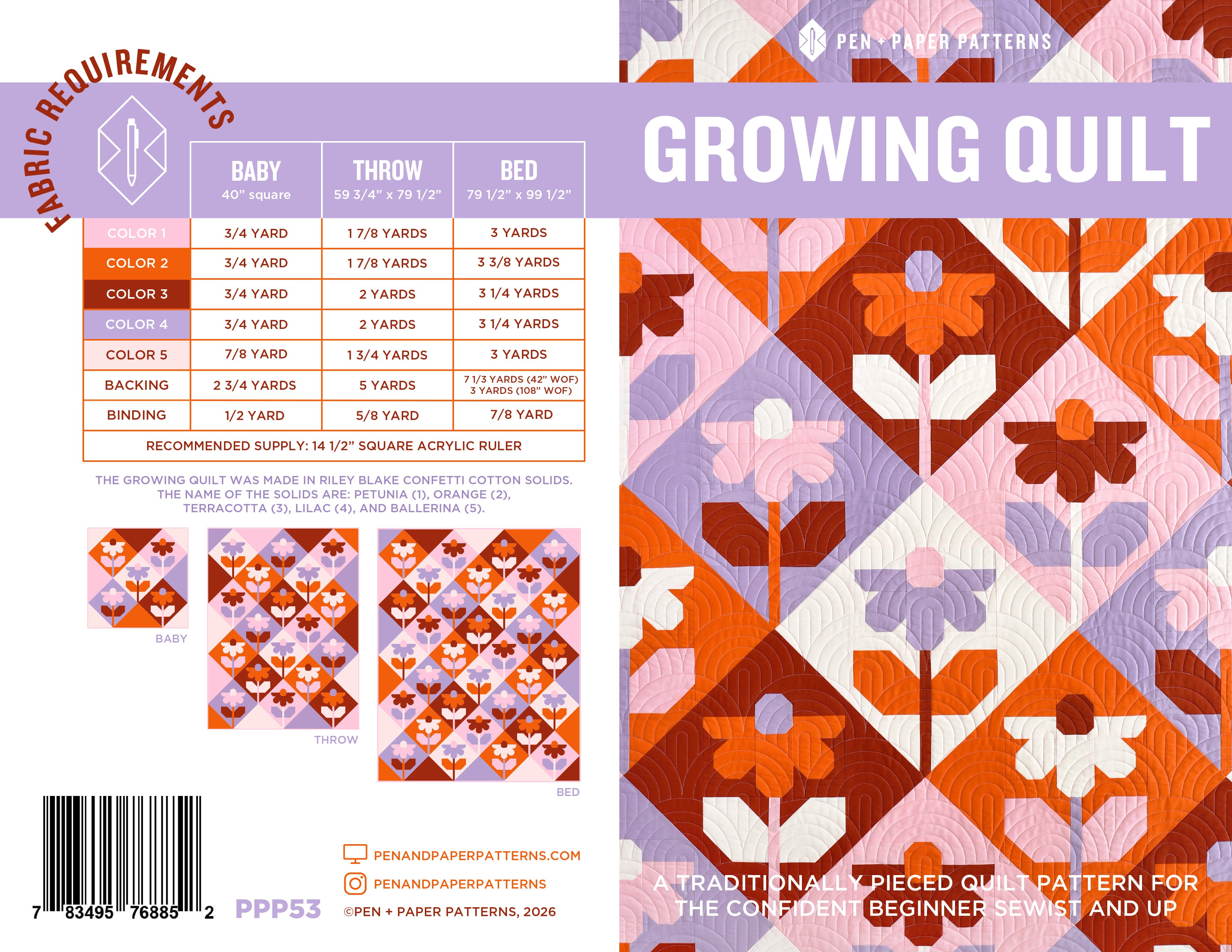 Growing Quilt Pattern - Pen + Paper Patterns