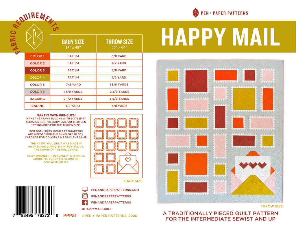 Happy Mail Quilt Pattern - Pen + Paper Patterns