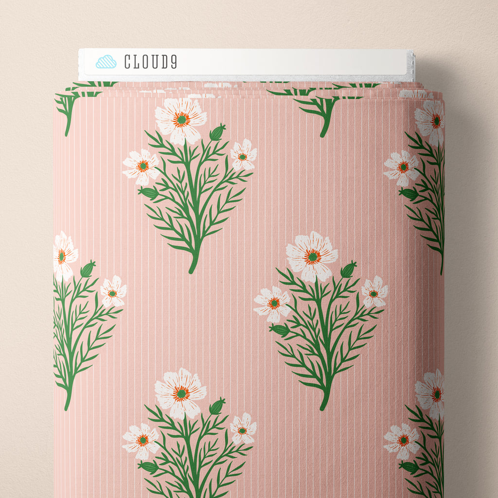 PRE-ORDER - A Field of Stripes and Flowers in Pink - It was the 70's - Cloud9 Fabric - Quilting Fabric by the Yard