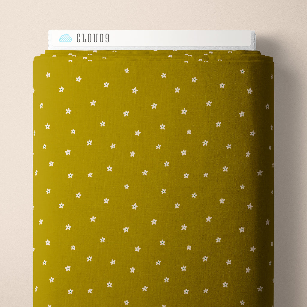 PRE-ORDER - Ditsy Flowers in Olive - It was the 70's - Cloud9 Fabric - Quilting Fabric by the Yard