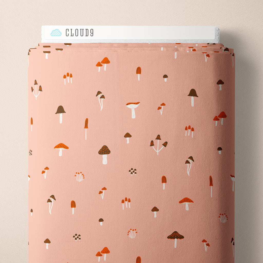 PRE-ORDER - March of the Mushrooms in Pink - It was the 70's - Cloud9 Fabric - Quilting Fabric by the Yard