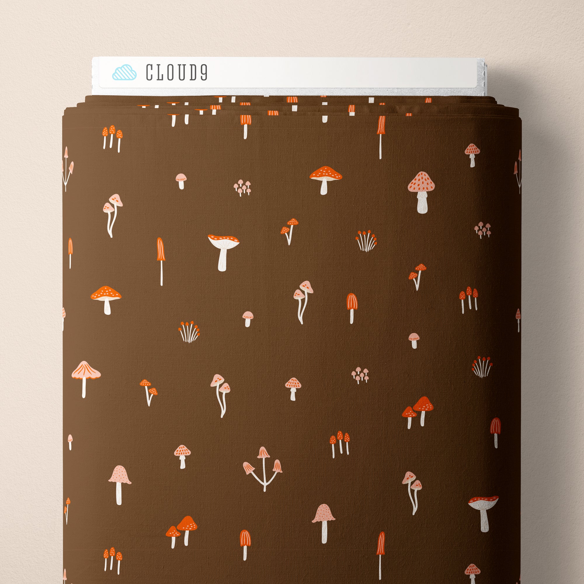 PRE-ORDER - March of the Mushrooms in Brown - It was the 70's - Cloud9 Fabric - Quilting Fabric by the Yard
