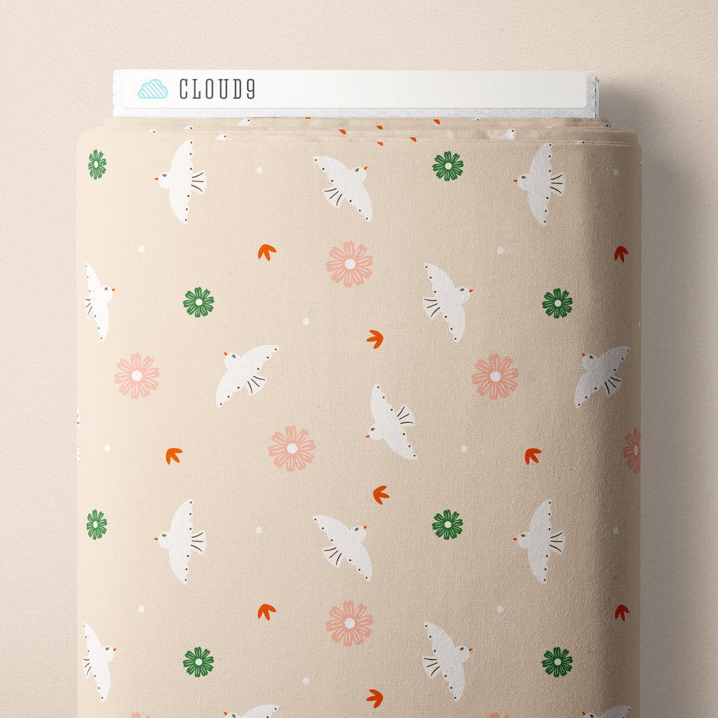 PRE-ORDER - A Little Birdie Told Me in Lt Khaki - It was the 70's - Cloud9 Fabric - Quilting Fabric by the Yard