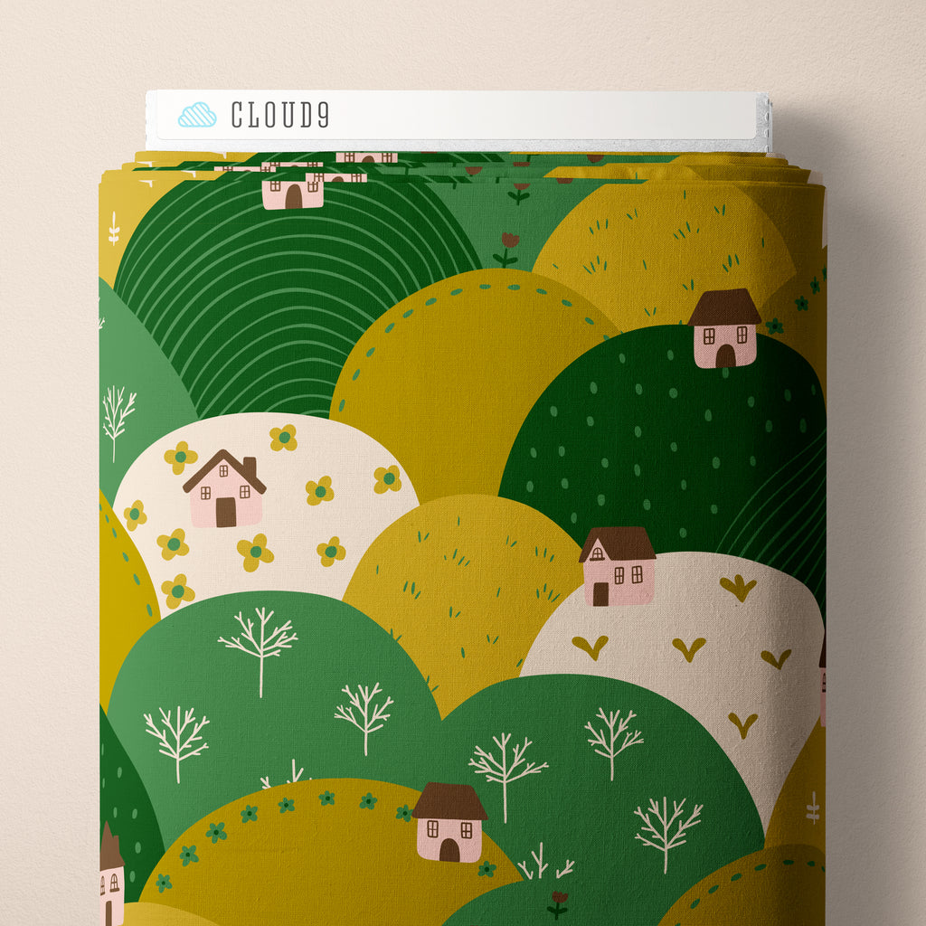 PRE-ORDER - Patchwork Hills in Green/Olive - It was the 70's - Cloud9 Fabric - Quilting Fabric by the Yard