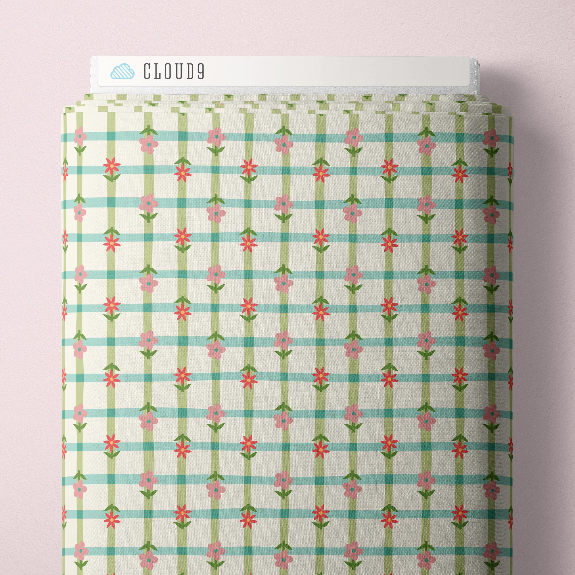 Petal Plaid - Green/Turquoise - Love Bugs - Cloud9 Fabric - Quilting Fabric by the Yard