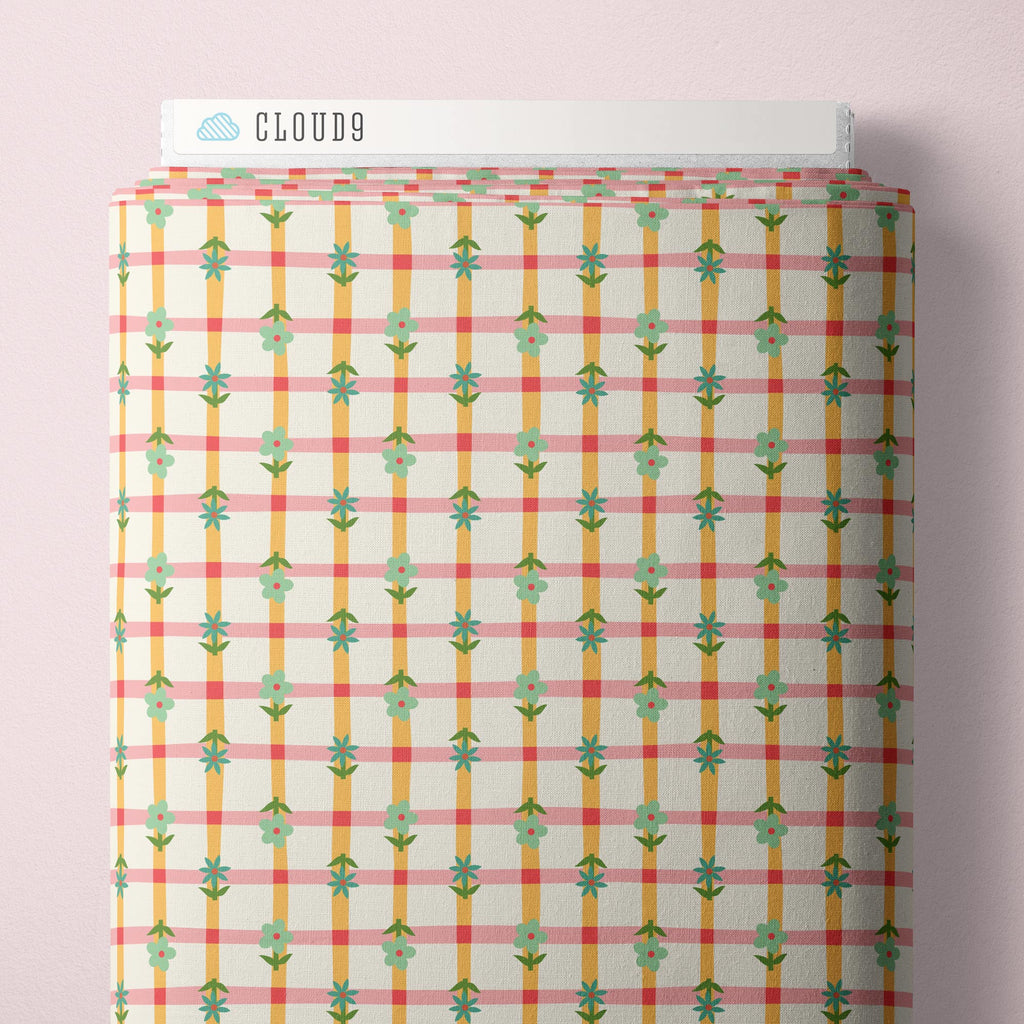 Petal Plaid - Orange/Red - Love Bugs - Cloud9 Fabric - Quilting Fabric by the Yard