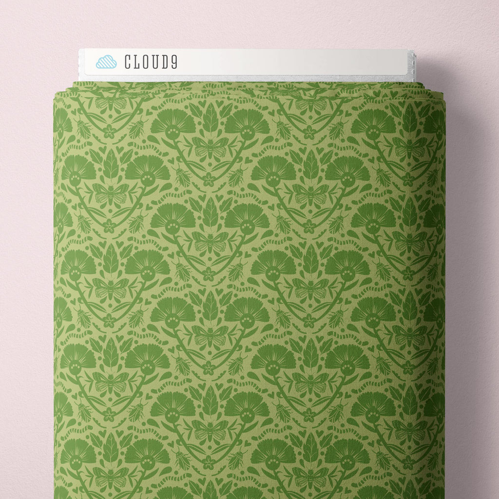 Magical Meadow - Green - Love Bugs - Cloud9 Fabric - Quilting Fabric by the Yard