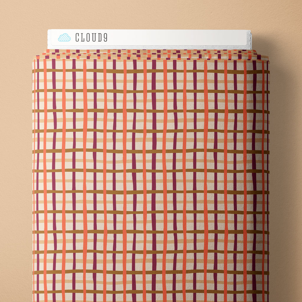 PRE-ORDER - Pep Rally Plaid in Plum/Orange - Touchdowns & Tailwags - Cloud9 Fabric - Quilting Fabric by the Yard