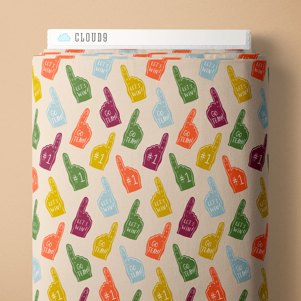 PRE-ORDER - Foam Fanatics in Oat/Multi - Touchdowns & Tailwags - Cloud9 Fabric - Quilting Fabric by the Yard